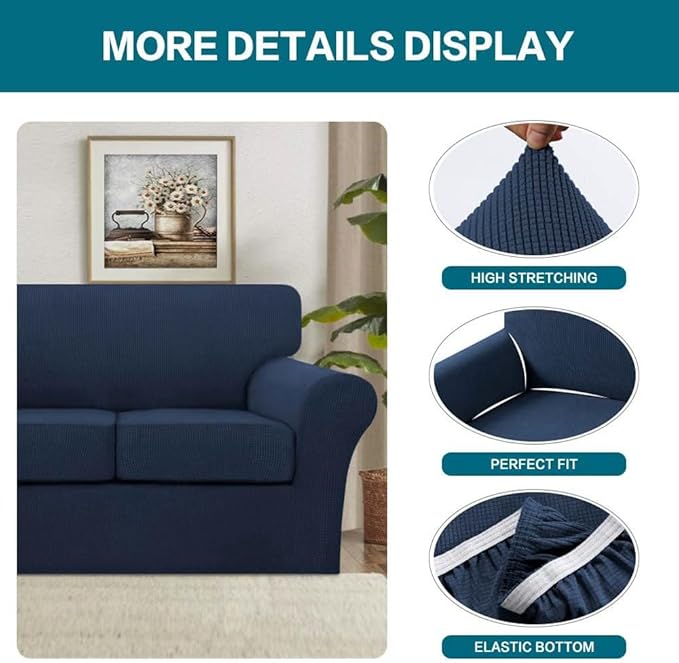Turquoize 3 Piece Sofa Covers for 2 Cushion Couch Sofa Slipcover Soft Couch - Image 4