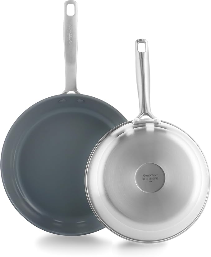 GreenPan Treviso 9.5” and 11” Frying Pan skillet Set, Non-Toxic PFAS-Free by GreenPan