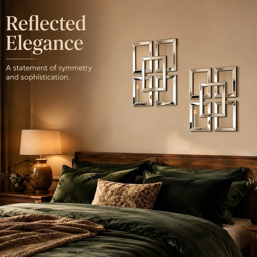 Square Decorative Wall Mirror 13 x 17 Inch, Silver Frameless Mirror Wall Deco...