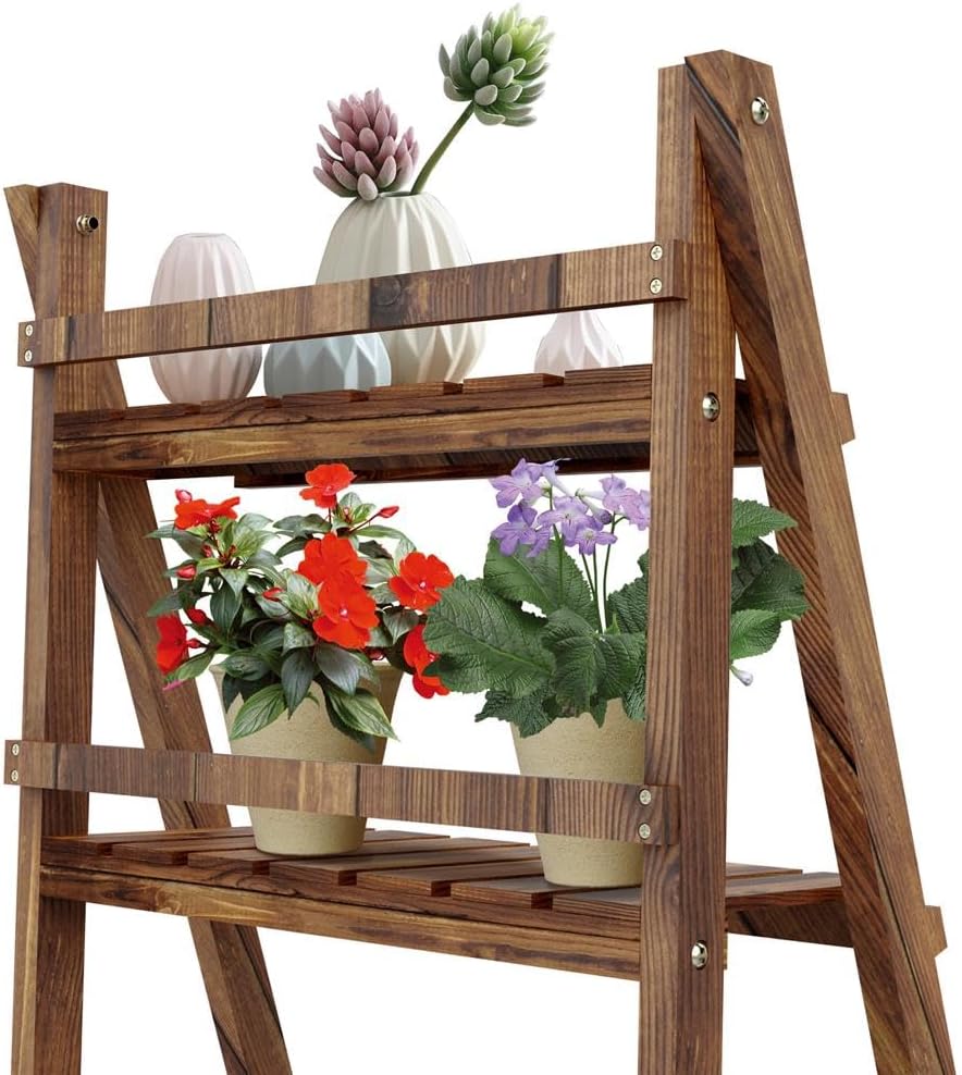 Yaheetech Wooden Plant Stand, 3 Tier Plant Stand, Foldable Ladder Shelves | L...