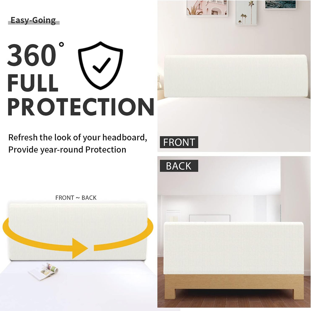 Easy-Going Stretch Jacquard Bed Headboard Cover, King, Cream | Dustproof Headboard Slipcover, Decorative Bed Head Cover for Bedroom Refurnishing and Daily Furniture Protection