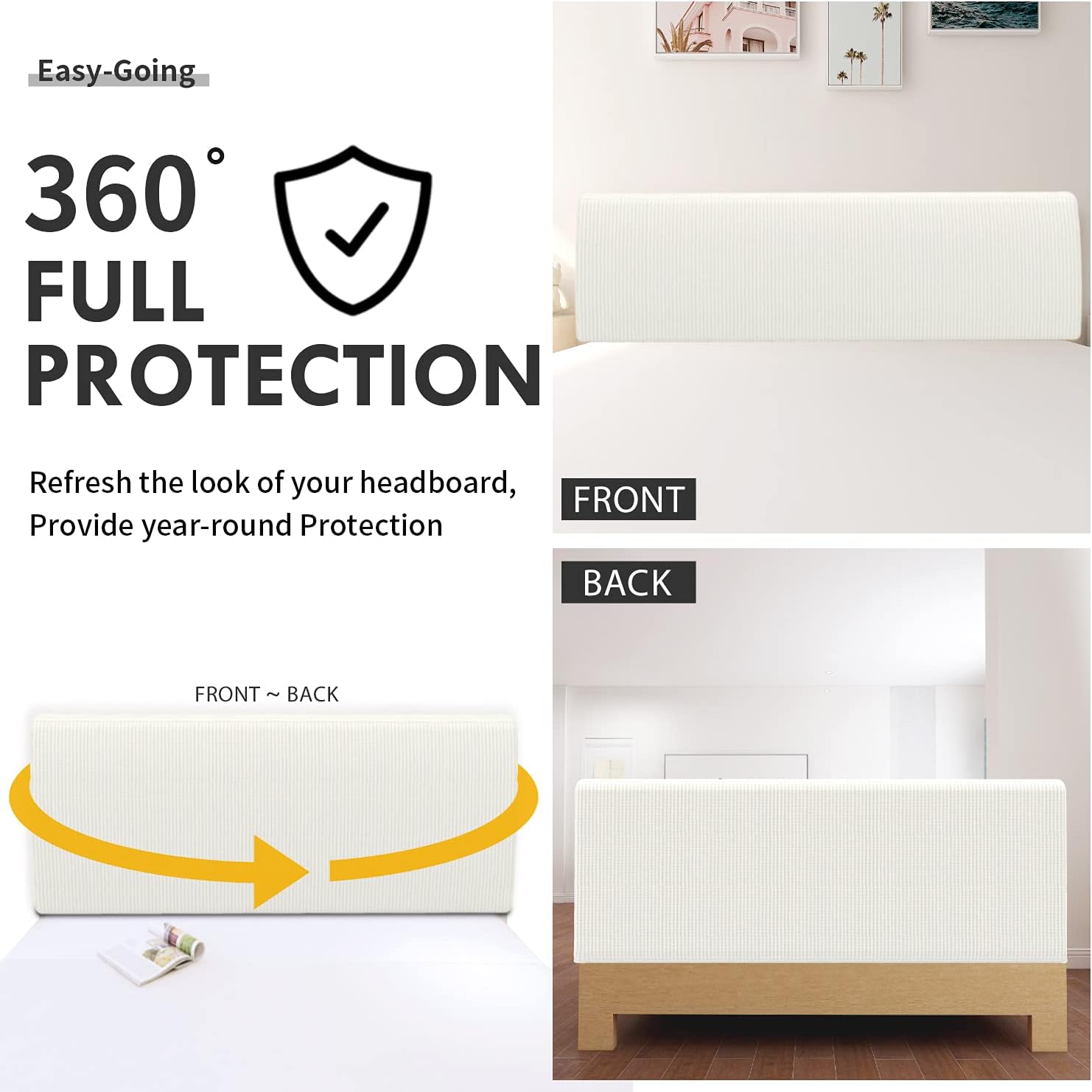 Easy-Going Stretch Jacquard Bed Headboard Cover, King, Cream | Dustproof Headboard Slipcover, Decorative Bed Head Cover for Bedroom Refurnishing and Daily Furniture Protection