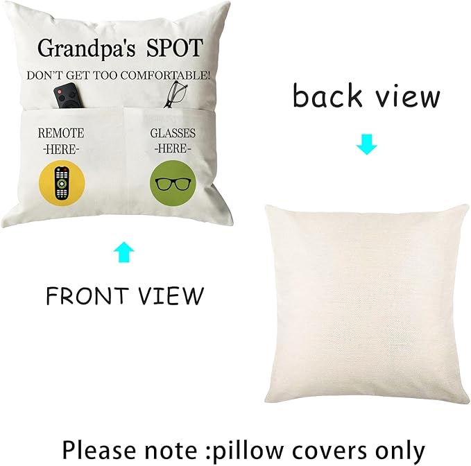 ONFAON Grandpa Gifts, Grandpa's Spot Throw Pillow Covers 18x18 Inch, Put Phone - Image 4