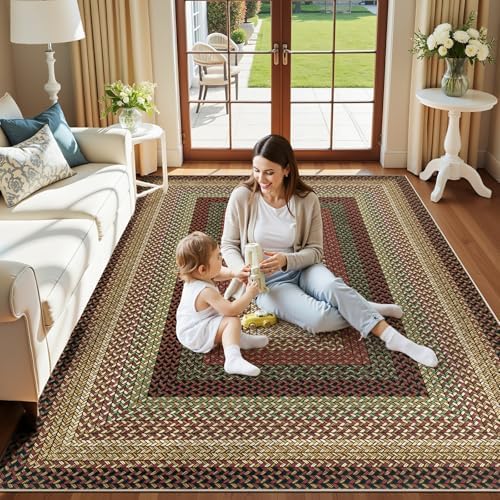 Ileading Faux Braided Large Area Rug 8'x10' Washable Farmhouse, No-Sh...