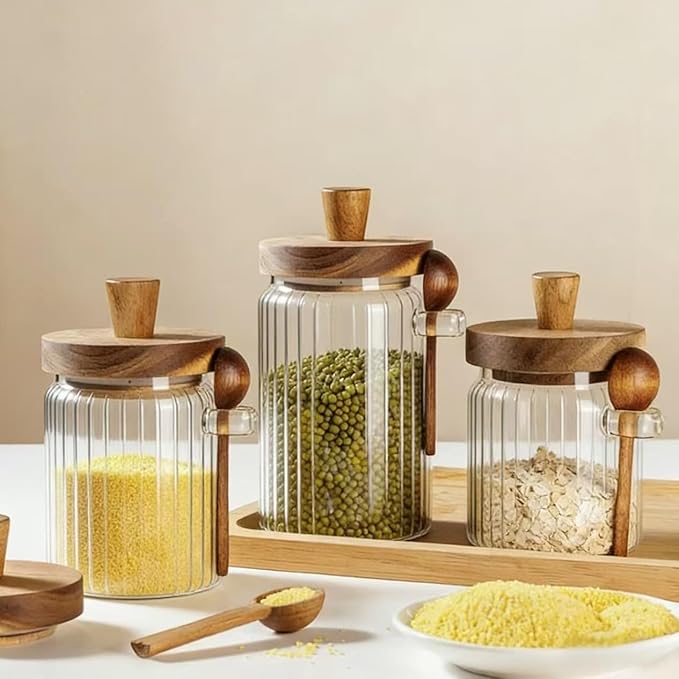 ANSQU Glass Jar with Wooden Lid & Spoon, 20.3oz Food Storage Containers Coffee - Image 5