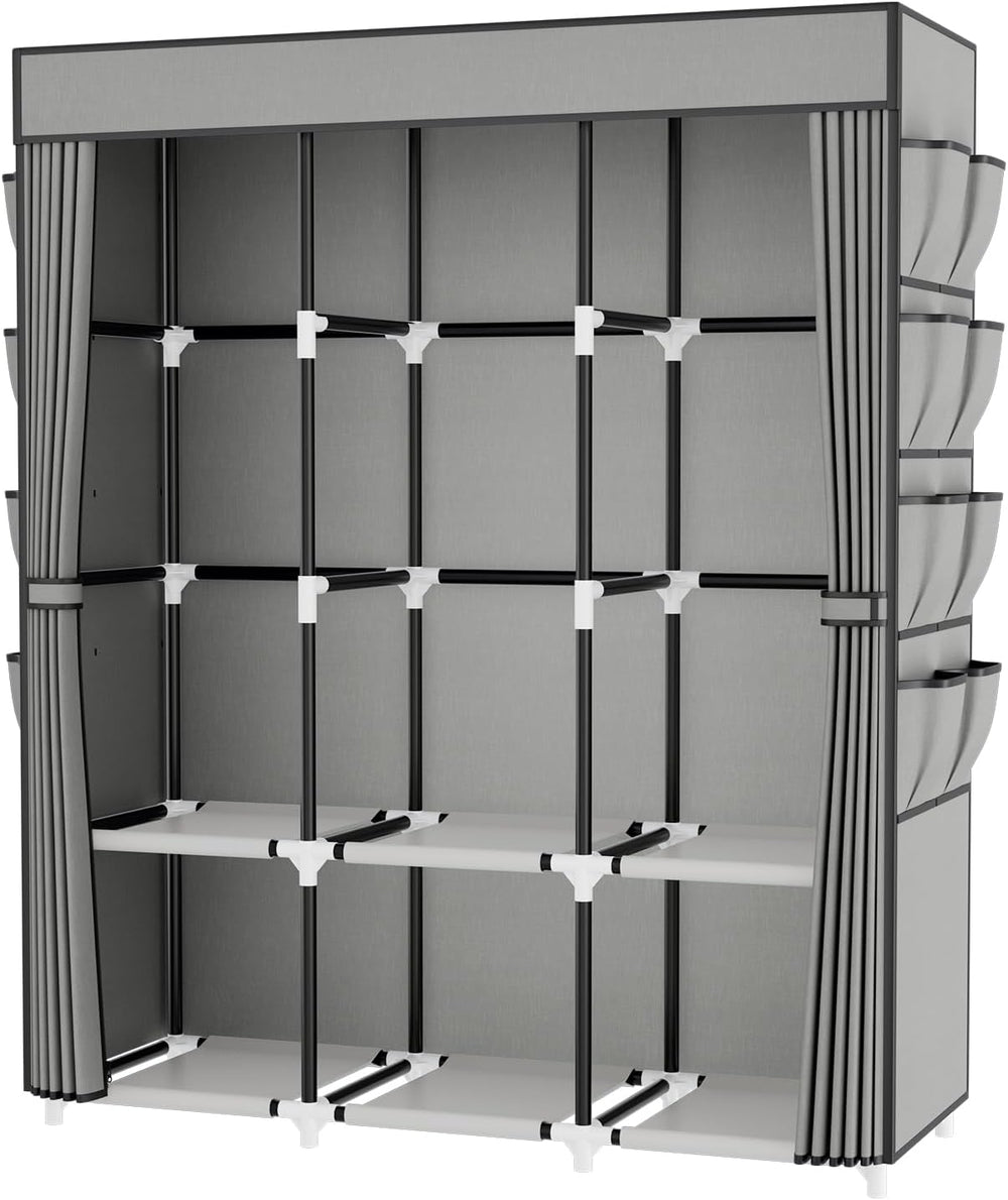 Portable Closet with Cover, 3 Hanging Rods and Side Pocket, Sturdy Free Stand...