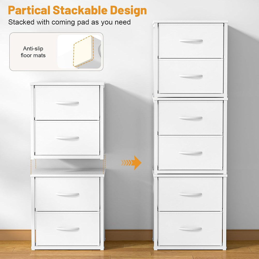 2-Pack Stackable Storage Drawers (4 Drawers Total), White Closet Organizer wi...