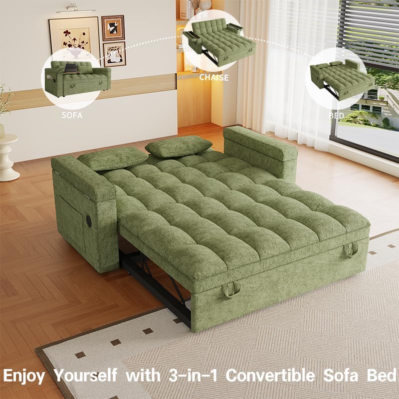 65" Sleeper Sofa Bed with USB Charging Ports, Chenille Futon Loveseat