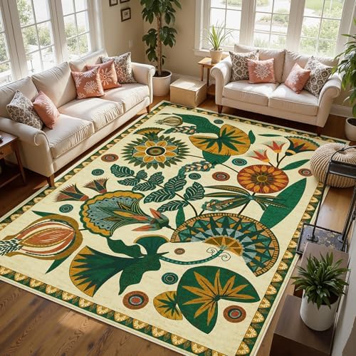Joydeco Egypt Floral Large Washable 9x12 Area Rugs for Living Room Bedroom