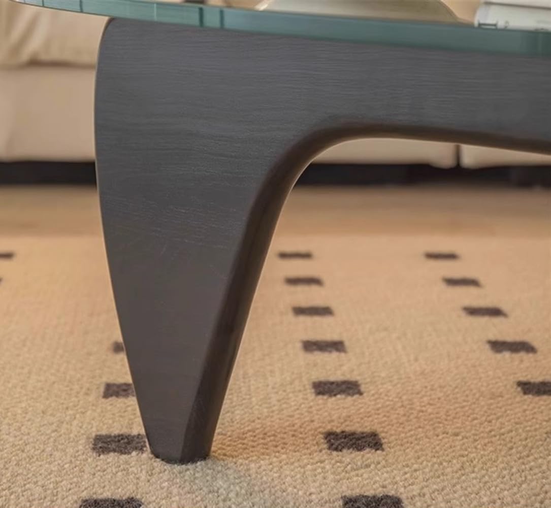 32" Mid-Century Modern Coffee Table,Triangle Glass Top Wooden Table for Living Room