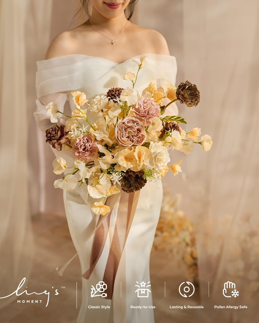 Ling's moment Artificial Flowers Fake Roses Faux Gardenia Foam Brown Beige