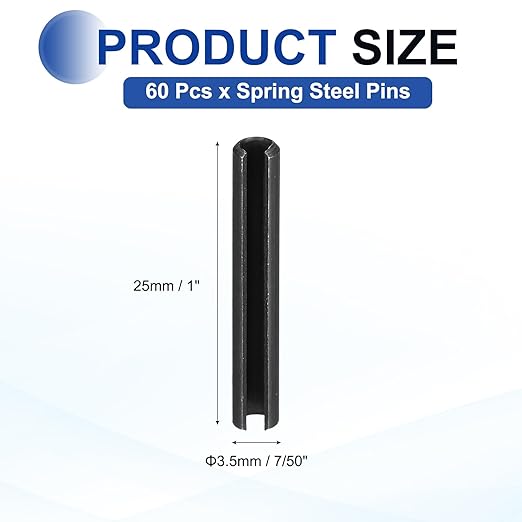 MECCANIXITY 60Pcs Slotted Split Roll Pins 7/50 Inch Dia. 1 Inch Length 65Mn - Image 2