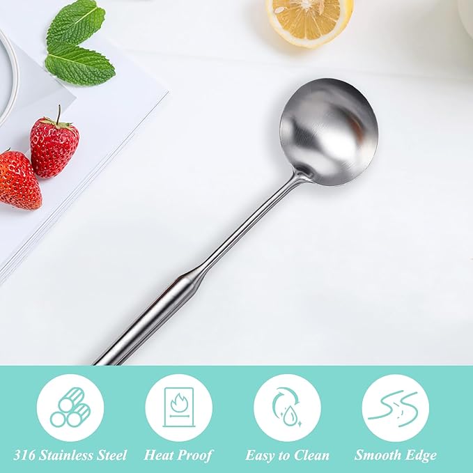 Soup Ladle, Metal 316 Stainless Steel Kitchen Ladles Spoon, Large Cooking Ladel - Image 2