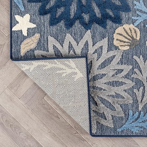 Rugshop Coastal High-Low Textured Floral Indoor Outdoor Rug Navy 5' x 7'