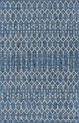 JONATHAN Y Moroccan Geometric Indoor Outdoor Area Rug 6X9 Navy/Light Gray, Ou...