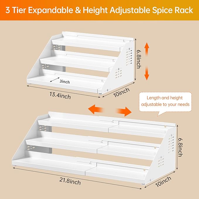 RCHYFEED Spice Rack Organizer for Cabinet, Expandable 3 Tiered Spice Rack