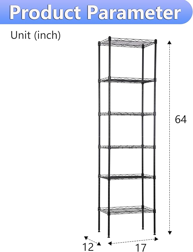 BestOffice | 6-Tier Wire Storage Shelves | 17x12x64 | Black | - Image 3