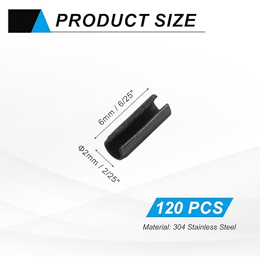 MECCANIXITY 120Pcs Slotted Split Roll Pins 2/25 Inch Dia. 6/25 Inch Length - Image 2
