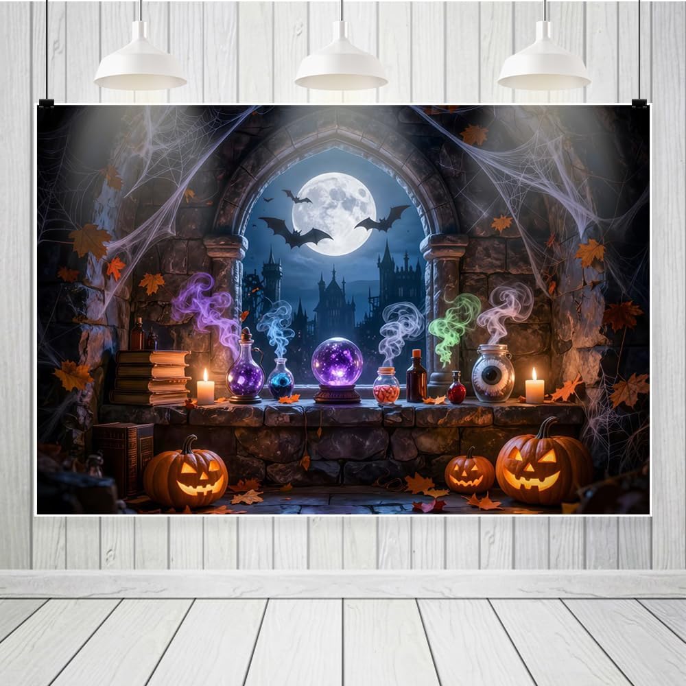 Halloween Laboratory Backdrop Horror Chemistry Lab Witch's Room Science Backgrounds Horror Halloween Party Decorations Photo Booth Props Vinyl 10x8ft