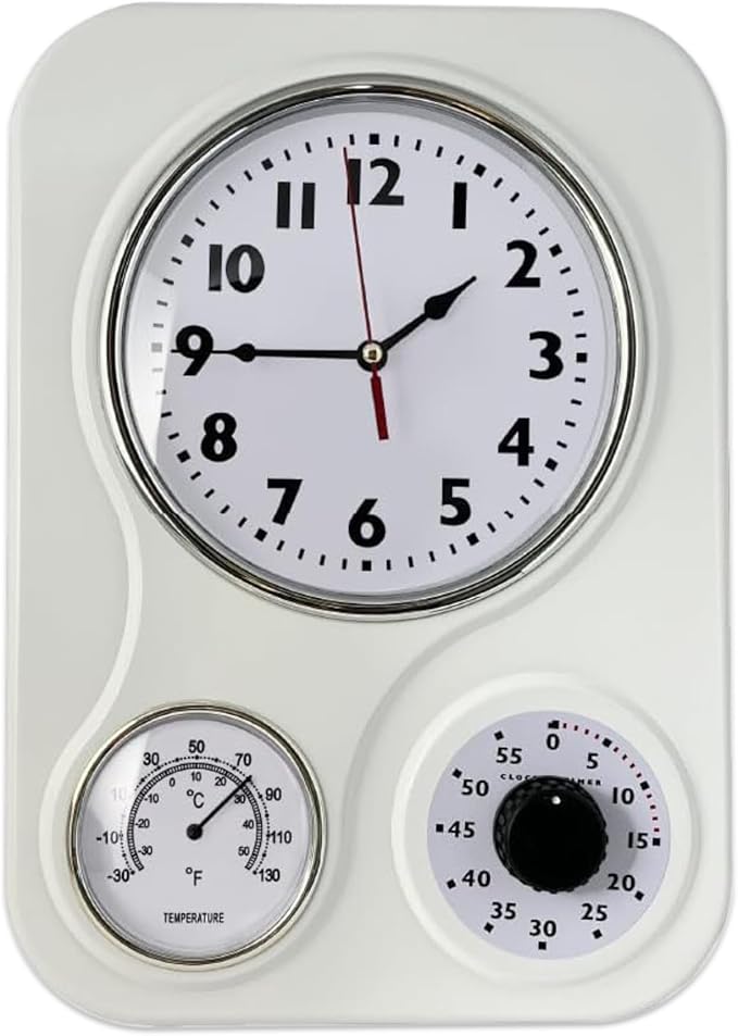 Lily's Home - 9.5 Inch x 12.5 Inch - Retro Kitchen Wall Clock, Vintage Wall by LilysHome