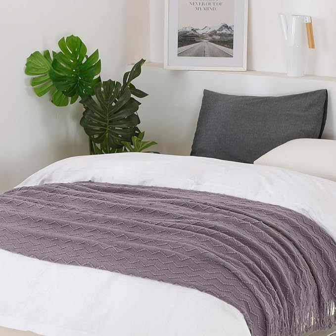 BOURINA Dark Lavender Throw Blanket 50x60 Inches Throw Textured Solid Soft Sofa - Image 4