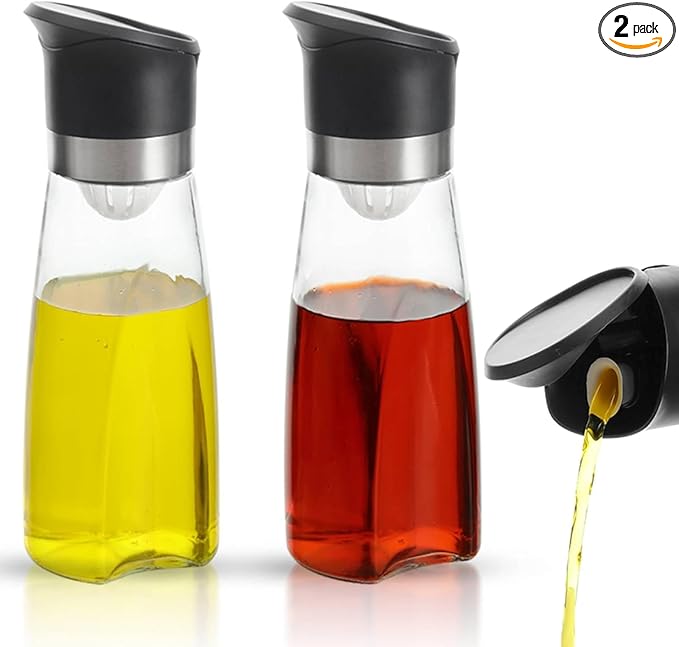 Premium Glass Olive Oil and Vinegar Dispenser Bottles Set, 2-Piece 11oz Kitchen by ElementalKitchenHY3