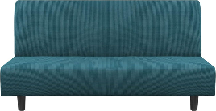 Flamingo P Stretch Armless Futon Covers Full Queen Futon Couch Covers Slipcover Futon Sofa Cover Futon Bed Cover Furniture Protector Covers with Elastic Bottom, Soft Thick Jacquard Washable, Deep Teal