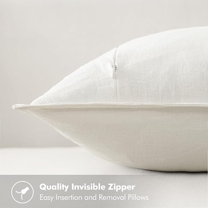 MIULEE Decorative Linen Euro Sham Pillow Covers 24x24 Cream White Boho - Image 3