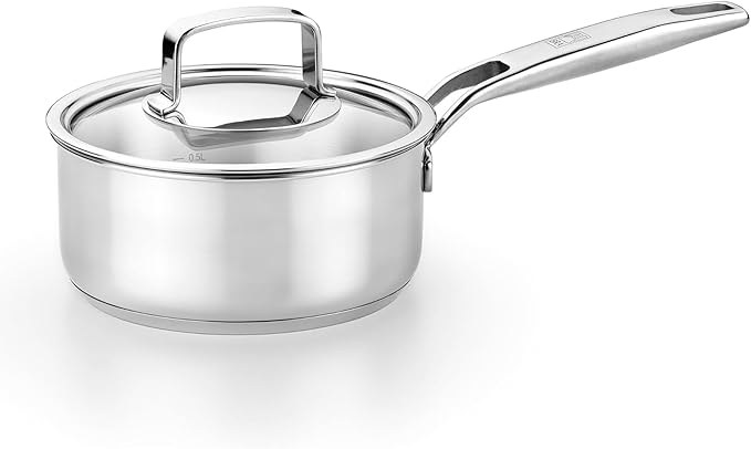 BRA COOKWARE Signature Stainless Steel Sauce Pot w/Glass Lid | 7 Inch 1.4 Quart by BRACookware