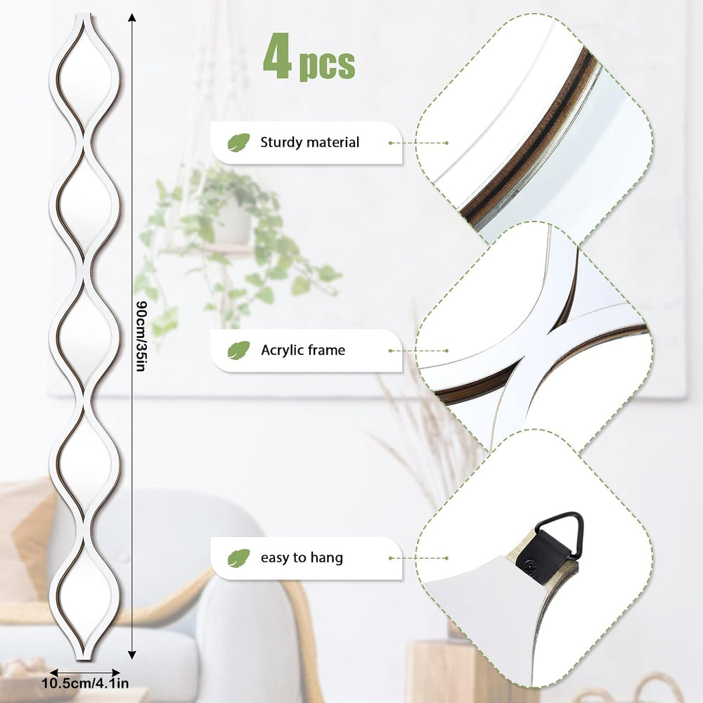 Qunclay 4 Pcs Teardrop Mirror Wall Art Decorative Mirror Wall Decor, Silver