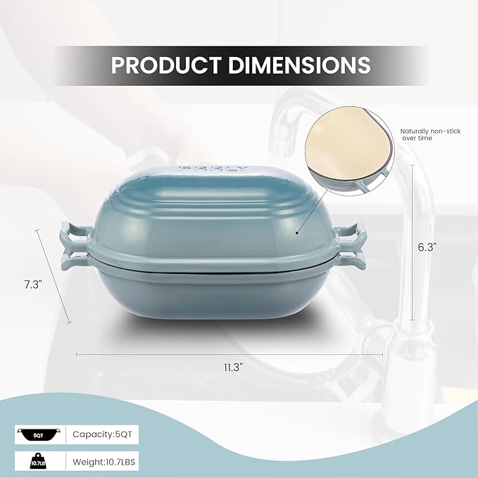 Enameled Cast Iron Dutch Oven for Sourdough Bread Baking, 11 x 7 Inch Oval Cast - Image 2