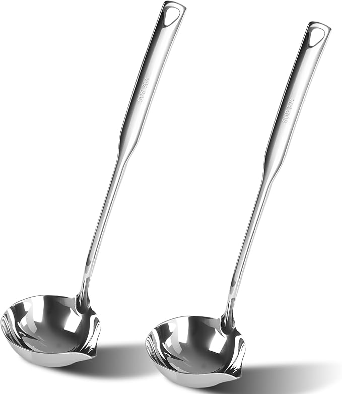 2 Pcs Kitchen Soup Ladle 304 Stainless Steel Punch Metal Luminous Heavy Ladell by Unknown