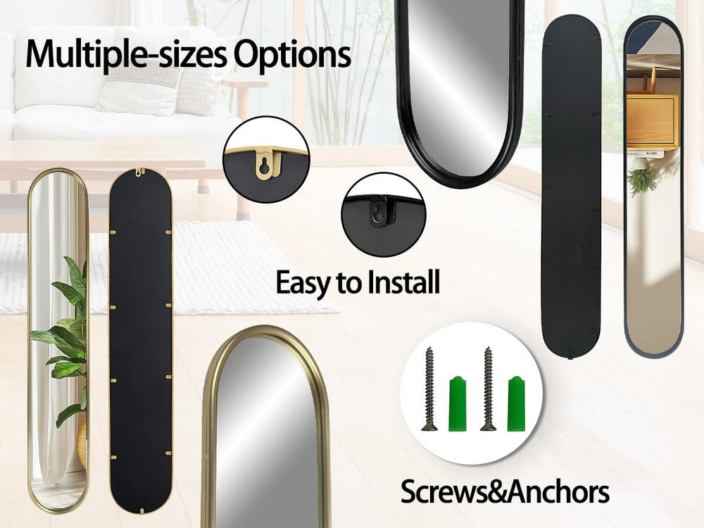 Black Full Length Oval Mirror, 2-Pack Narrow Capsule Long Mirrors with Metal ...