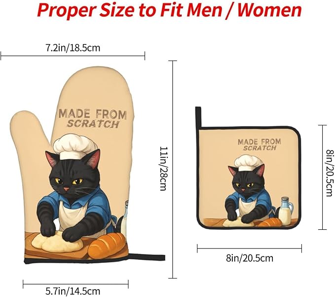 Funny Black Cat Oven Mitts and Pot Holders Set, Heat Resistant Cute Oven Gloves - Image 4