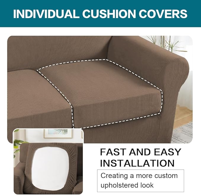 Turquoize 3 Piece Sofa Covers for 2 Cushion Couch Sofa Slipcover Soft Couch
