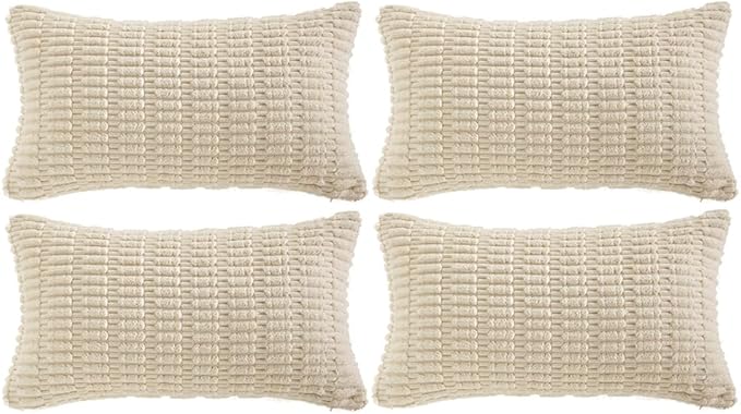 Fancy Homi 4 Packs Boho Cream Decorative Throw Pillow Covers 12x24 Inch by Fancy+Homi