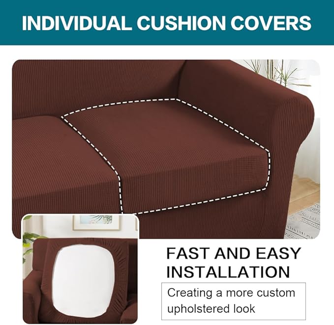 Turquoize 3 Piece Sofa Covers For 2 Cushion Couch Sofa Slipcover Soft Couch - Image 5