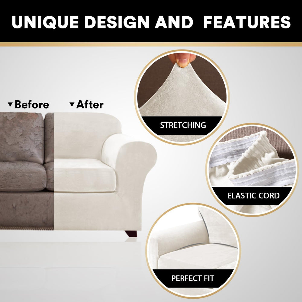 Velvet Couch Cover Loveseat Covers for 2 Cushion Couch 3 Piece Sofa Covers fo...