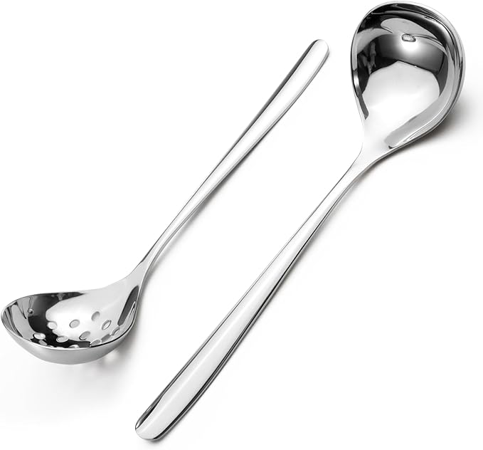 2Pcs Small Ladle and Slotted Spoon, Heavy Duty 304 Stainless Steel Gravy Ladle by Realand