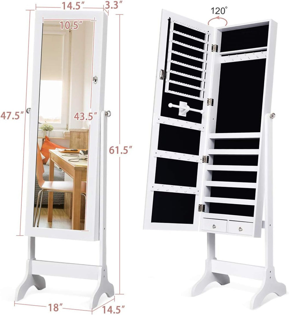 WATERJOY Jewelry Organizer with Full Body Standing Mirror Jewelry Holder Stor...
