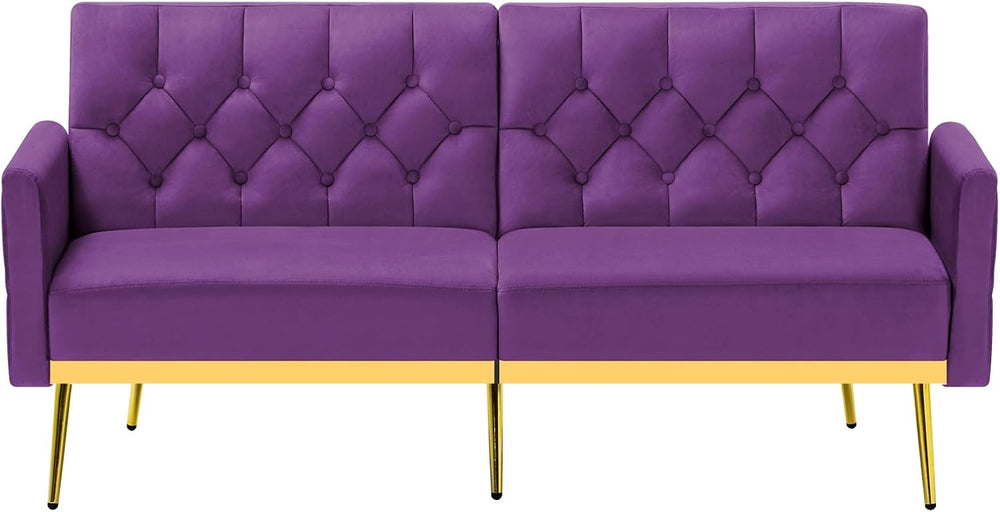 Velvet Sofa Bed w/Adjustable Armrests & Backrests, Purpel
