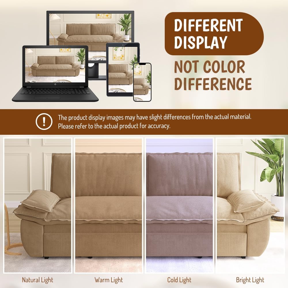 Modern Camel Velvet Loveseat,Futon Club Two Seater Sofa,Compact Living Room S...