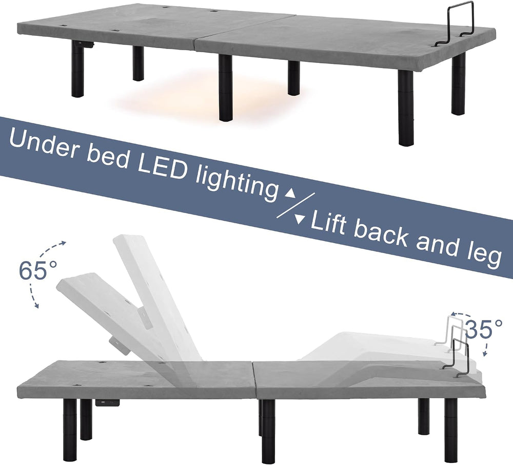 Fromann Adjustable Electric Twin XL Bed Base Frame with Massage, USB Type-C P...