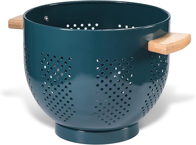 Metal Colander with Wood Handle, Powder Coated Steel Large Kitchen Strainer by Unknown