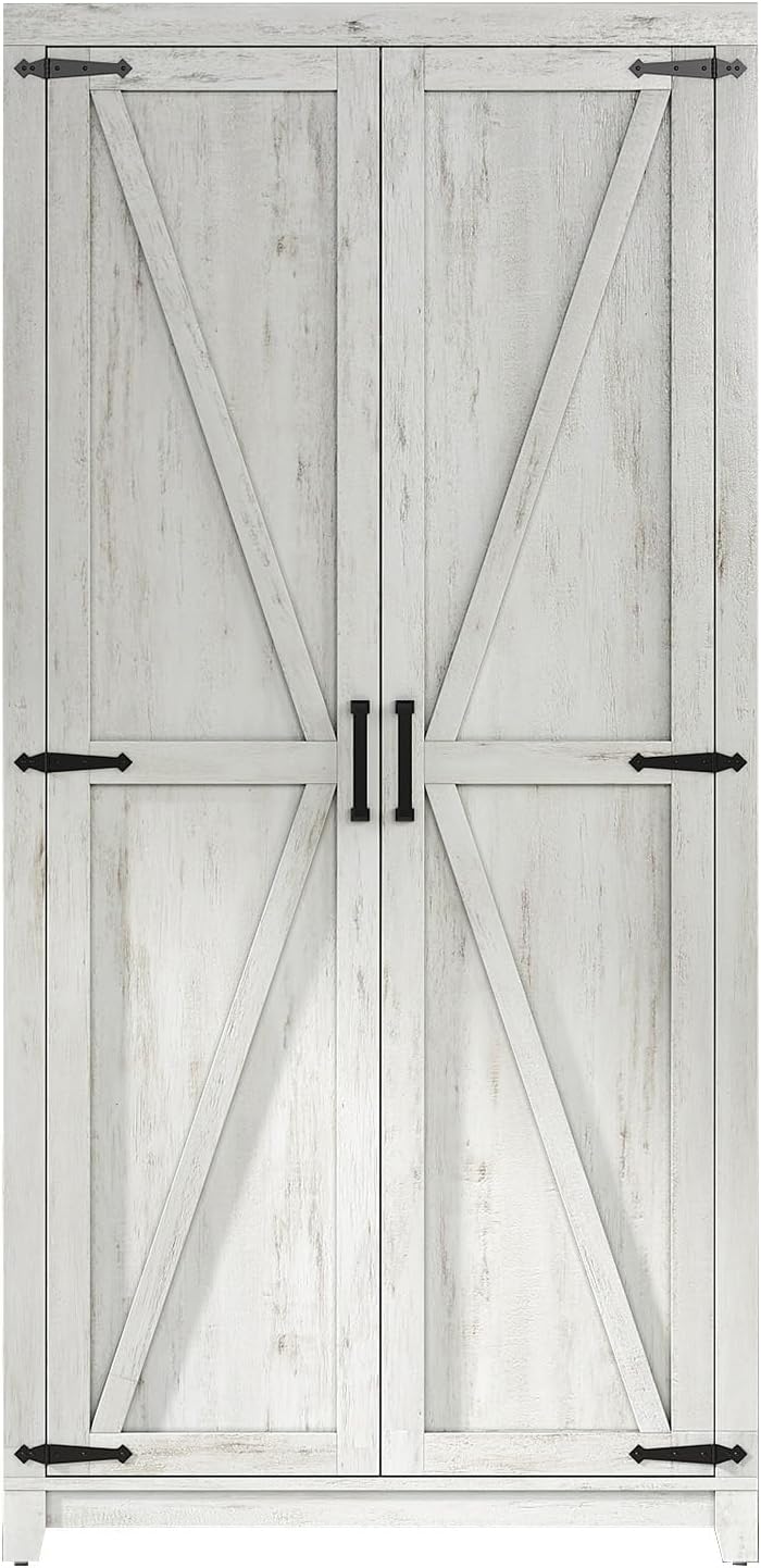 LUXOAK 70" Large Armoire Wardrobe Closet with Hanging Rod, Farmhouse Clo...