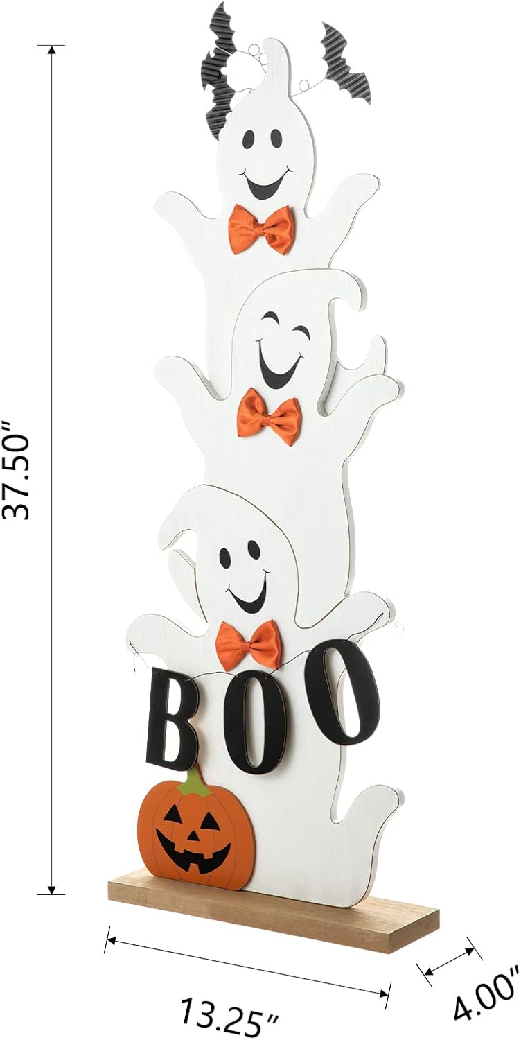 Glitzhome 37.5'H Halloween Wooden Stacked Ghost Porch Sign, Farmhouse Gho...
