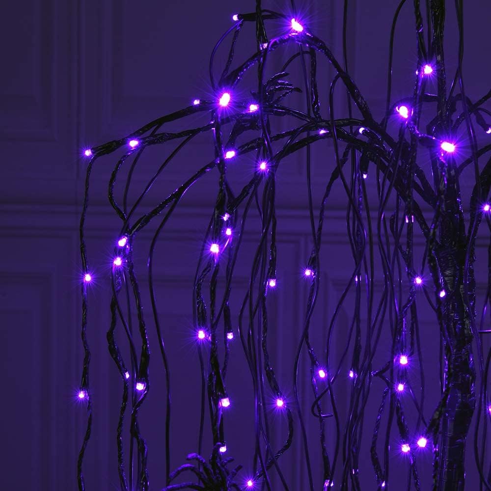 LIGHTSHARE 4 Feet Halloween Willow Tree, 160 LED Lights,Pack of 2,with 8 Spid...