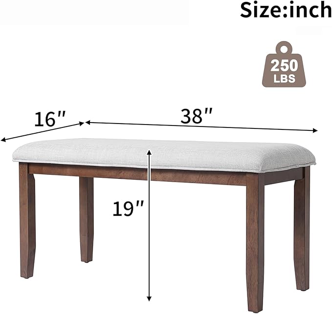 Merax Upholstered Dining Bench, with Padded Seat and Solid Wood Leg for Kitch...