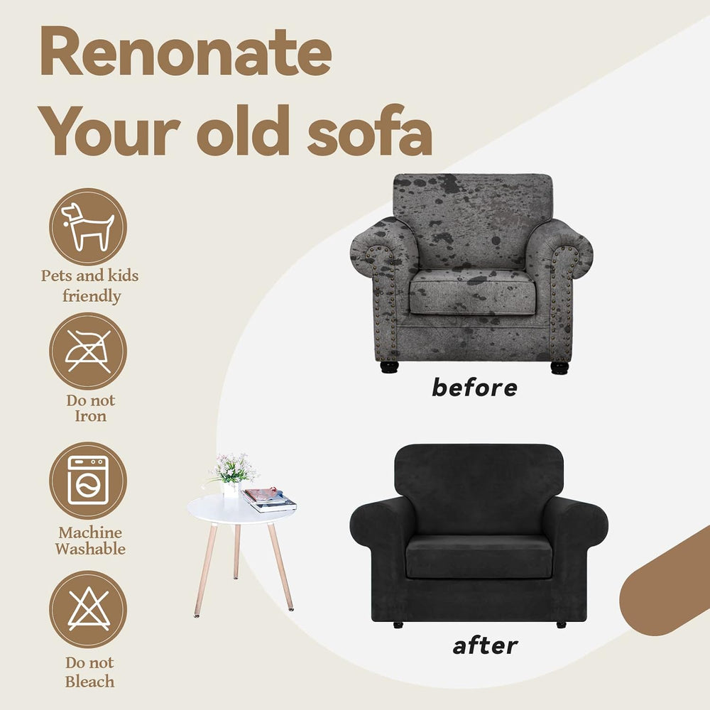 WEERRW Velvet Stretch 2 Pieces Chair Sofa Slipcovers Washable, Black