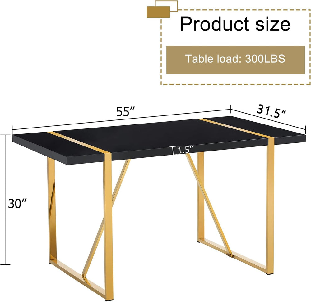 Modern Dining Table, 55'' Dining Room Table for 4-6 People, Black Woo...